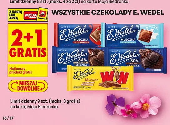 Wszystkie czekolady E.Wedel 2+1 GRATIS promocja w Biedronka