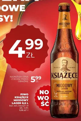 Piwo Książęce Miodowy Lager 4,5% promocja w Duży Ben