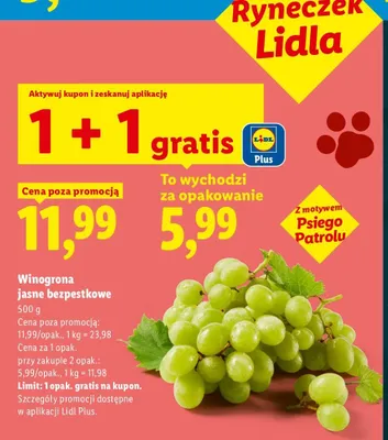 Winogrona jasne bezpestkowe promocja w Lidl