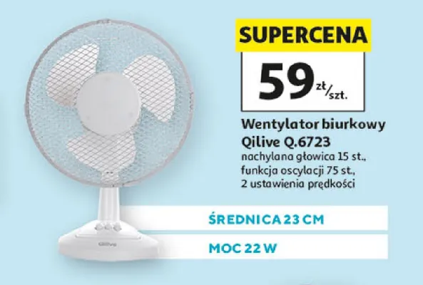Wentylator biurkowy Qilive Q.6723 23cm 22W promocja w Auchan