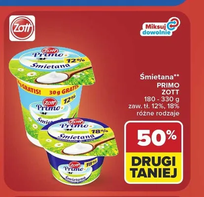 Śmietana Zott Primo promocja w Carrefour