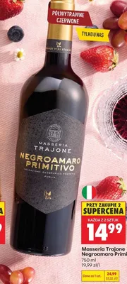Wino Masseria Trajone Negroamaro Primitivo półwytrawne czerwone promocja w Biedronka