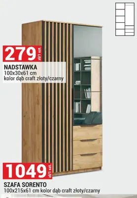 Nadstawka 100x30x61cm kolor dąb craft złoty/czarny promocja w Merkury Market
