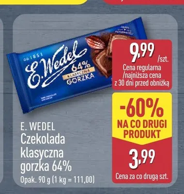 Czekolada klasyczna gorzka 64% E. Wedel promocja w Aldi