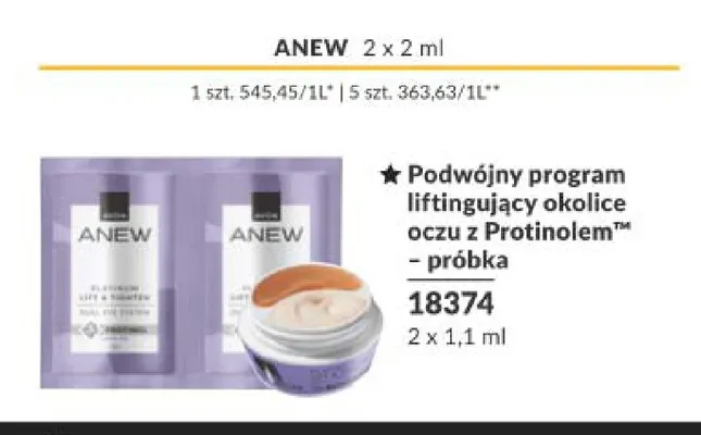 Podwójny program liftingujący okolice oczu z Protinolem Anew próbka promocja w AVON