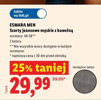 Szorty jeansowe męskie z bawełną Esmara Men promocja w Lidl