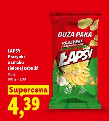 Prażynki Łapsy o smaku zielonej cebulki duża paka promocja w Lidl