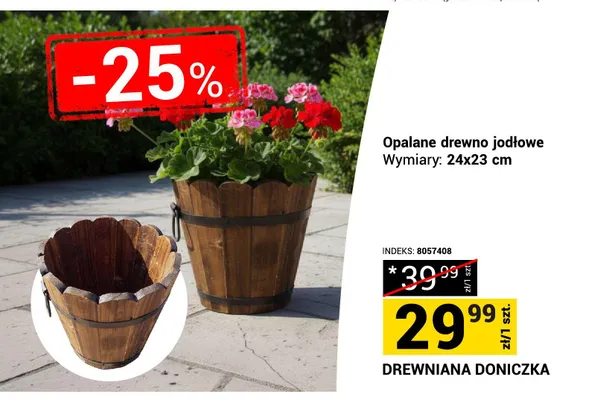 Drewniana doniczka opalane drewno jodłowe 24x23cm promocja w Merkury Market