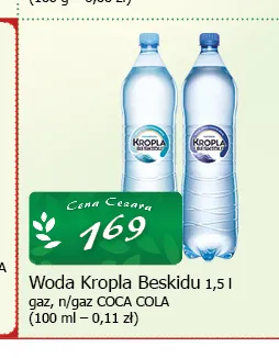 Woda gazowana Kropla Beskidu promocja w CEZAR Delikatesy
