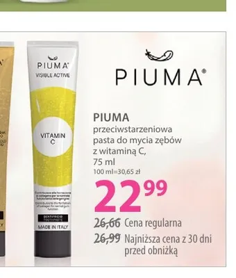 Pasta do mycia zębów z witaminą C przeciwstarzeniowa Piuma promocja w Hebe