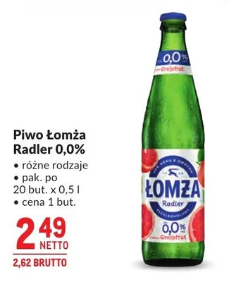 Piwo bezalkoholowe Łomża Radler 0,0% promocja w Makro