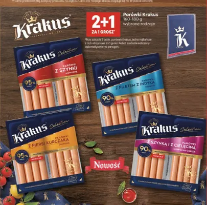 Parówki Krakus Selection z szynką i z cielęciną promocja w Delikatesy Centrum