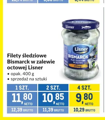 Filety śledziowe Bismarck w zalewie octowej Lisner promocja w Makro