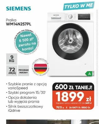 Pralka SIEMENS WM14N257PL promocja w Max Elektro