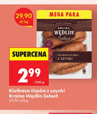 Kiełbasa śląska z szynki Kraina Wędlin Select promocja w Biedronka