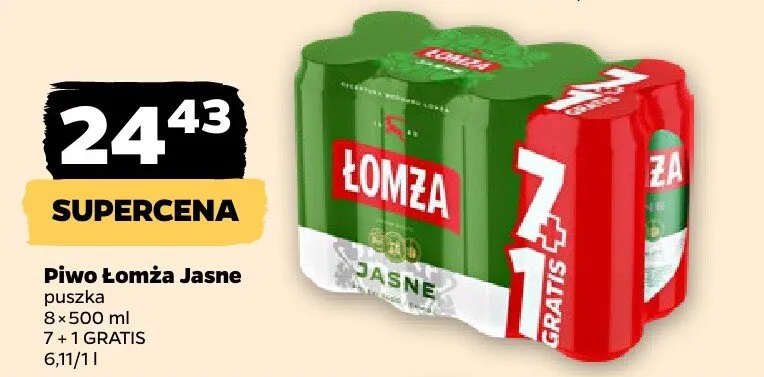 Piwo Łomża Jasne puszka 8x500 ml promocja w Netto