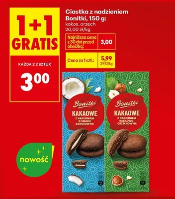 Ciastka kakaowe z nadzieniem o smaku orzechowym Bonitki promocja w Biedronka
