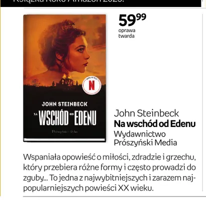 Książka John Steinbeck Na wschód od Edenu promocja w Empik