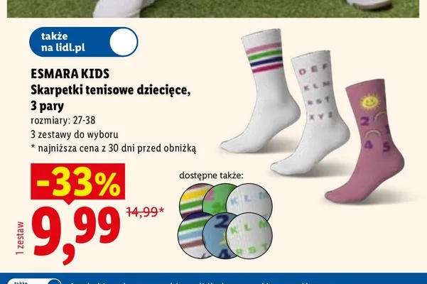 Skarpetki tenisowe dziecięce 3-pak promocja w Lidl