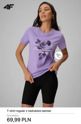 T-shirt regular z nadrukiem damski 4F promocja w 4F