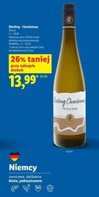 Wino białe półwytrawne Riesling - Chardonnay Feinherb promocja w Lidl