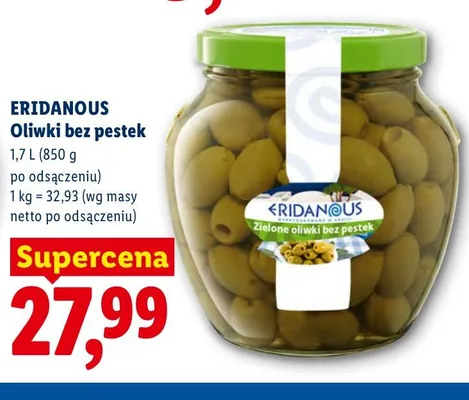 Oliwki zielone bez pestek Eridanous promocja w Lidl