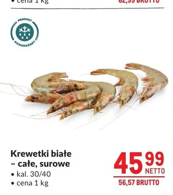Krewetki białe całe surowe kal. 30/40 promocja w Makro