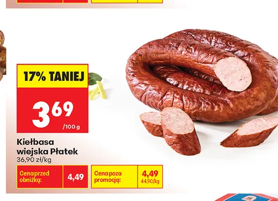 Kiełbasa wiejska Płatek promocja w Biedronka