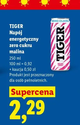 Napój energetyczny Tiger Zero Cukru Malina promocja w Lidl