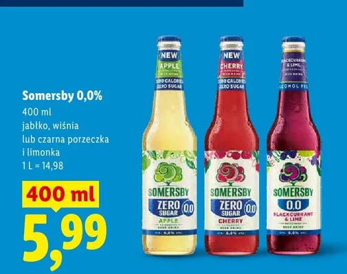 Piwo bezalkoholowe Somersby czarna porzeczka i limonka promocja w Lidl
