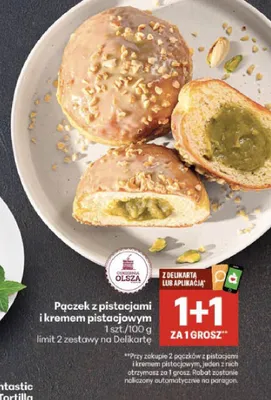 Pączek z pistacjami i kremem pistacjowym Cukiernia Olsza promocja w Delikatesy Centrum