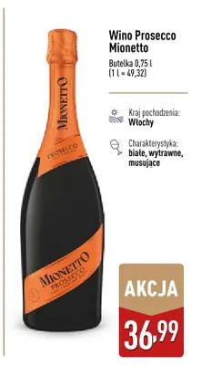 Wino Prosecco Mionetto białe wytrawne musujące włoskie promocja w Aldi