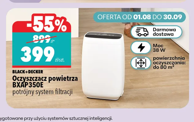 Oczyszczacz powietrza BXAP350E potrójny system filtracji Black+Decker promocja w Biedronka Home