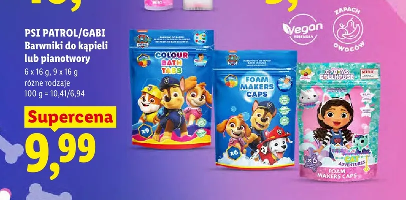 Barwniki do kąpieli Psi Patrol Colour Bath Tabs 9-pak promocja w Lidl