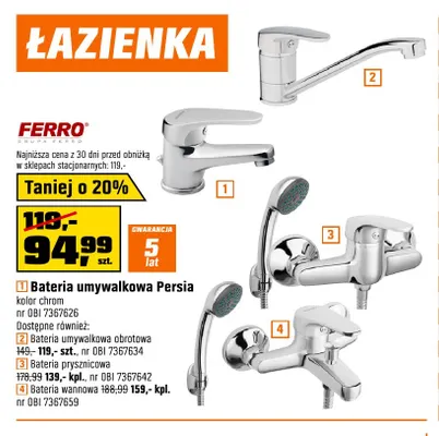 Bateria prysznicowa Ferro promocja w OBI