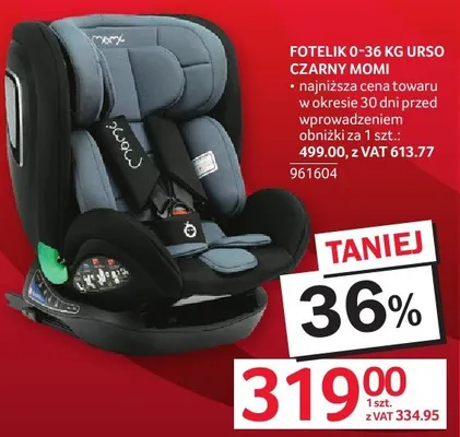 Fotelik 0-36 kg Urso czarny Momi promocja w Selgros