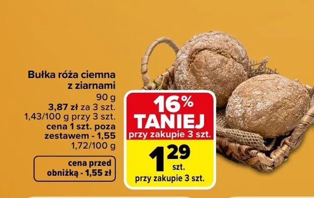 Bułka róża ciemna z ziarnami promocja w Carrefour Market