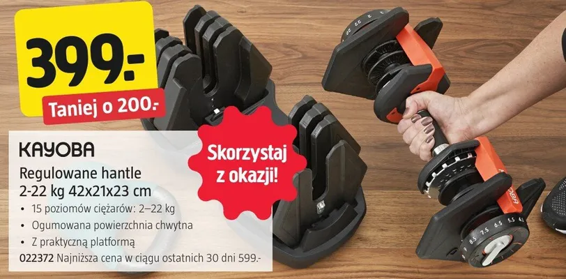 Regulowane hantle 2-22 kg 42x21x23 cm promocja w Jula