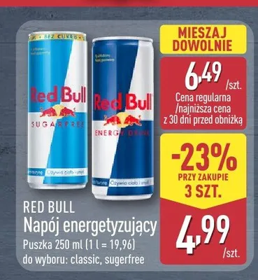 Napój energetyzujący Red Bull Sugarfree promocja w Aldi