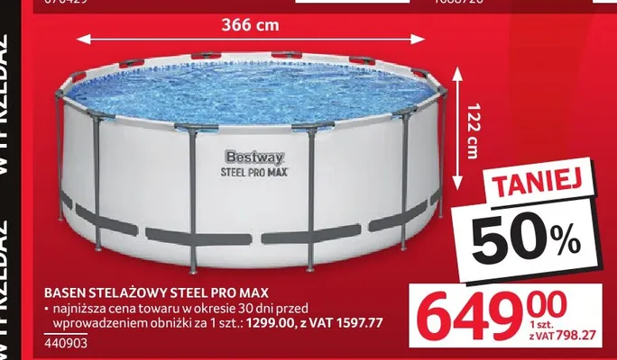 Basen stelażowy Steel Pro Max Bestway 366 cm promocja w Selgros