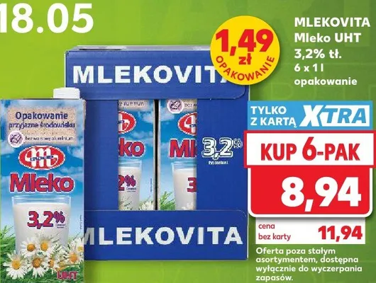 Mleko UHT 3,2% 6x1l promocja w Kaufland