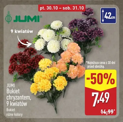 Bukiet chryzantem 9 kwiatów 42 cm Jumi promocja w Aldi