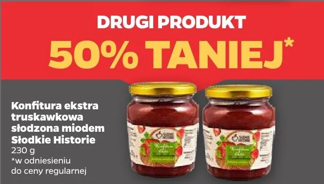 Konfitura ekstra truskawkowa słodzona miodem Słodkie Historie promocja w Netto