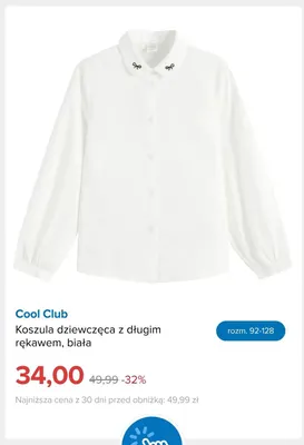 Koszula dziewczęca z długim rękawem biała Cool Club promocja w Smyk