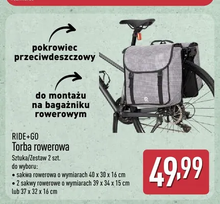 Sakwy rowerowe 2-pak 39x34x15 cm Ride+Go promocja w Aldi