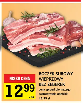 Boczek surowy wieprzowy bez żeberek promocja w Gram Market