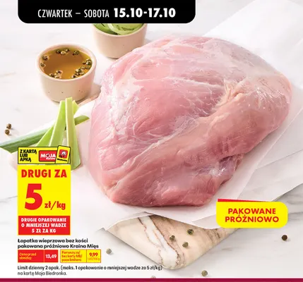 Łopatka wieprzowa bez kości pakowana próżniowo Kraina Mięs promocja w Biedronka