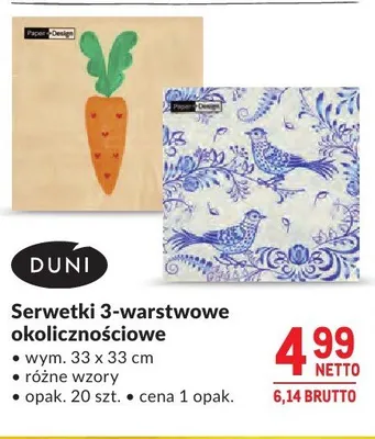 Serwetki 3-warstwowe okolicznościowe DUNI wym. 33x33cm promocja w Makro