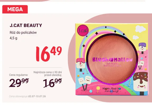 Róż do policzków J.Cat Beauty Blush-Mallow promocja w Rossmann