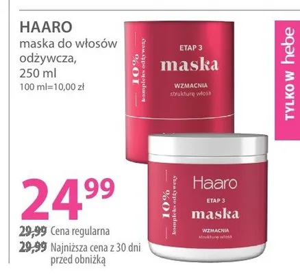 Maska do włosów HAARO odżywcza promocja w Hebe